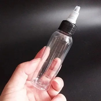 Пластмасова бутилка за еднократна употреба обем 60 мл PET прозрачна бутилка за течности с градуировочной мащаб Бутилка за вода с откручивающейся капак