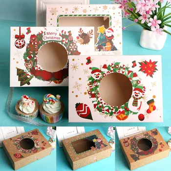 Подаръчни кутии от Коледна хартия Крафт-хартия за Опаковане на коледни шоколадови бонбони, торти, бисквити Подарък кутия Снежен Подарък на Дядо Коледа