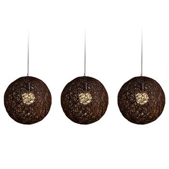 Полилей с топки от кафе бамбук, ратан и юта, индивидуалното творчество, сферична лампа от ратан