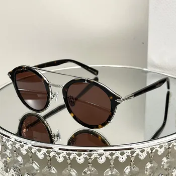 Популярни модни малки кръгли дамски слънчеви очила в стил пънк с двоен мост 2023 година, луксозни мъжки слънчеви очила с нитове в ретро стил UV400