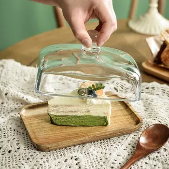 Поставка за торта със стъклен капак, Мултифункционален дървен поднос за печене, дъска за пица, сирене, Органайзер за тавата с капак