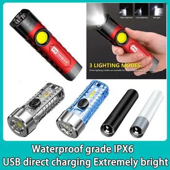 Преносим led фенерче Mini COB Work Light USB Акумулаторна походный фенер 18650 с клипс 3 режима на Мощен фенер за риболов