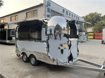 продава се Мобилен павилион въздушния поток Food Caravan от неръждаема стомана с дължина 400 см с количка за закуски, кафе и пица