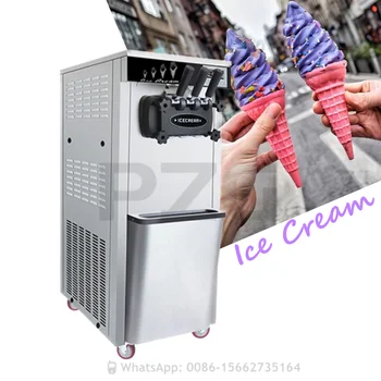 Продава се търговски подови Малошумная машина за приготвяне на мек сладолед с мощност 1800 W мощност 1800 W с три вкусове.