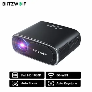 Проектор BlitzWolf BW-V4 1080P с Огледален Дисплей на 5G-WIFI, Безжична Автоматична Корекция на Трапецовидните Изкривявания, LCD Проектори 260ANSI За Домашно Кино