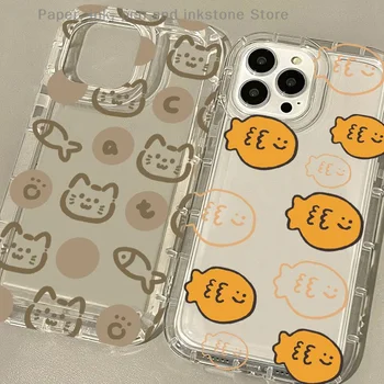 Прозрачен калъф за телефон с дизайн на привлекателен котка и Тайяки в корейски стил, эстетичная делото