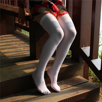 Пролетно-есенни кадифени чорапи до коляното 120d, копринени чорапи, черно-бели чорапи с висока засаждане, студентски дамски чорапогащи до бедрата