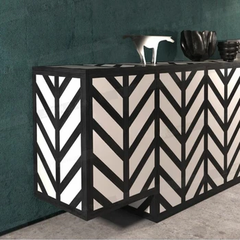 Прост дизайн: черно-бяло контрастная шкаф за телевизор, творчески открит шкаф в стил постмодерното, сервант