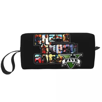 Пътна чанта за тоалетни принадлежности Kawaii Grand Theft Auto за жени от приключенска игра GTA Козметични органайзер за грим, чанти за съхранение на козметични консумативи Dopp Kit