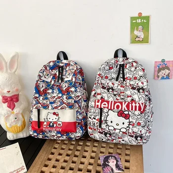 Раница Sanrio Здравейте Кити В стил графити, Скъпа раница Голям капацитет, Универсален училищен чанта за колежа, Подарък за рожден Ден