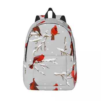 Раница за лаптоп С уникални зимни птици в ретро фон, училищна чанта, здрав ученическа раница, чанта за момчета и момичета