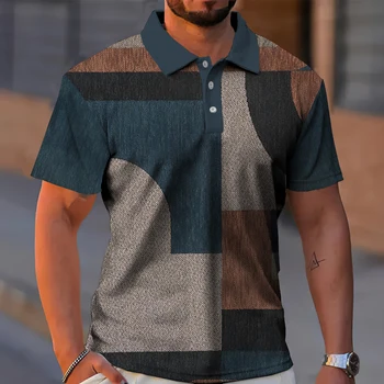 Реколта мъжка риза с къси ръкави, лятна тениска с къс ръкав, риза за голф в ивица и клетка, външни ежедневни блузи, модни широки дрехи