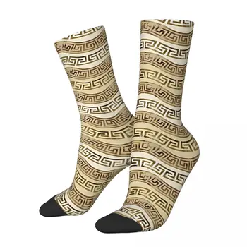 Реколта мъжки чорапи с орнаменти във формата на гръцки ключ, гръцки меандър, унисекс, уличен стил, с принтом, подарък за чорапи Happy Crew