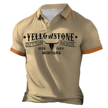 Реколта ризи, мъжка риза с къси ръкави с 3D-принтом, ежедневни лятна тениска с шарките на Йелоустоун, Блузи с къс ръкав, мъжки дрехи 5xl