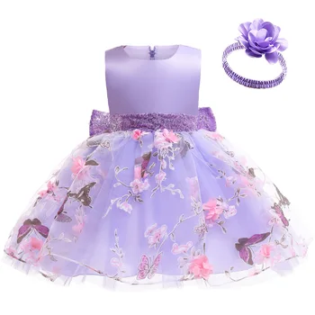 Рокля с цветен пеперуда за малки момичета, Лятото Сетчатое рокля с бродерия на Малка принцеса, подарък за Коледно парти, детски дрехи 1 2 3 4 5 години