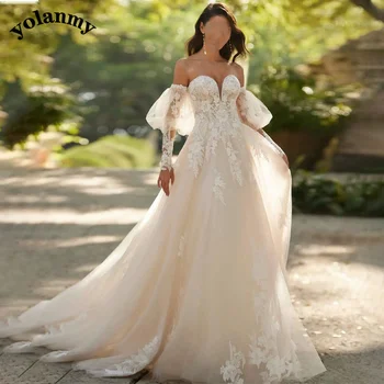 Сватбена рокля YOLANMY Simple as11 С ръкави-фенерчета, без презрамки, без облегалки, За официални вечерни Ангажименти, Директен доставка