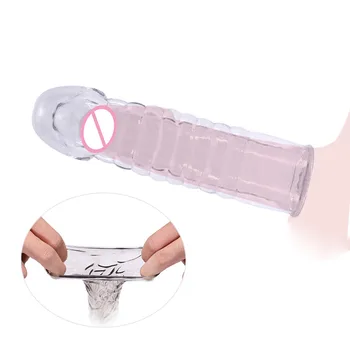 Силиконов ръкав за пениса, задерживающий еякулацията, пръстени за пениса, за Многократна употреба удлинительные презервативи, калъф за главата на пениса, секс-играчки за увеличаване на размера на