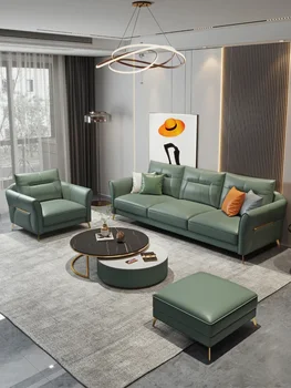 Скандинавска хол с мека мебел с високо качество от телешка кожа на първия слой, naka италианска луксозна модерна проста малък апартамент за трима души.