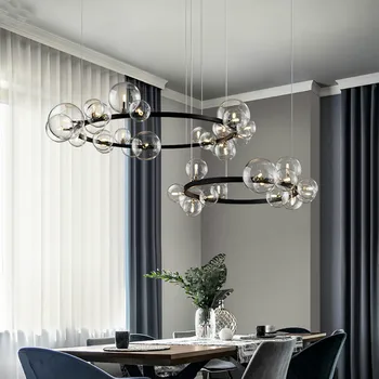 Скандинавска черна led полилей от прозрачно стъкло, модерна подвесная полилеи, осветление за всекидневната, осветителни тела