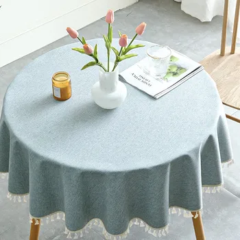 Скандинавски Монофонични Кръгла маса с имитация на памук и лен, голяма кръгла маса, Водоустойчив Маслостойкая покривка от TPU, не изискваща почистване