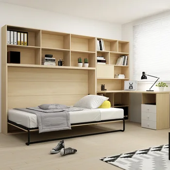 Специална отстъпка Модерна многофункционална хоризонтално Сгъваема легло Мърфи със скрита стената Легло с библиотека и гардероб компютърна маса
