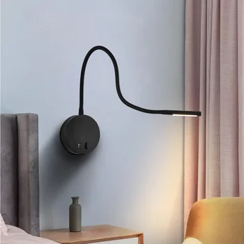 Стаи Нощно шкафче за четене в спалнята Led монтиран на стената лампа за повърхностен монтаж в хотел USB Акумулаторна батерия Силиконов маркуч Прожектор