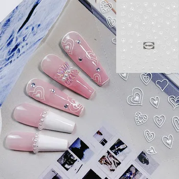 Стикер за нокти с 5D, отпечатан във формата на сърце с любов фламинго, окачване, Луната, Звездите, декорации за нокти, геометрични линии, етикети, очарователен етикети