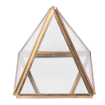 Стъклен ковчег за бижута Златна Геометрична Декоративна кутия Геометрична Стъклена Пирамида Притежателите на пръстените 