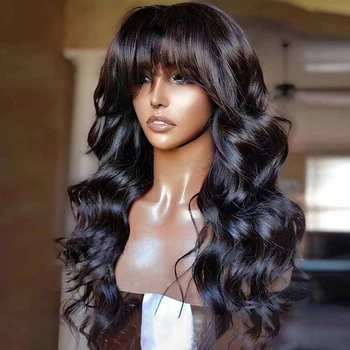 Съраунд вълнообразни перука, завързана отпред с бретон и ресни, перуки, изработени от човешка коса без лепило, напълно машинен Бразилски перука-боб за черни жени