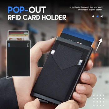 Тънък алуминиев чантата с еластична задната чанта Титуляр за кредитни карти Mini RFID Портфейла Автоматично поп калъф за банкови карти