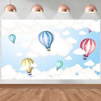 Фон с въздушно топка, детски душ, декорация за детски рожден Ден, Синьо небе и бели облаци, банер за новородено, фон за снимка
