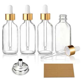 Херметически затворени пътни бутилка-капкомер, 4 опаковки със златни капачки, прозрачно стъкло за етерични масла, 1 унция (30 мл)