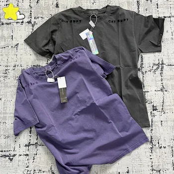 Хип-Хоп Реколта Пране Batik Purple От Въглеродни Влакна Сив Монофонични Cavempt Мъжка Тениска Дамски Памучен Малка Бродерия На Лого Cav Empt C. E Тениска