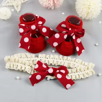 Хлопчатобумажный Шарени Коледен Подарък за дете Червени Чорапи, Набор от чалми на главата Детски Подови Чорапи Детски Мини Чорапи Чорапи за новородени момичета