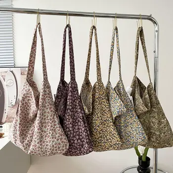 Холщовая Чанта През рамо Ежедневни Цвете Пазарска Чанта с Голям Капацитет Tote Bag За Жени И Момичета