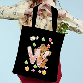 Холщовые чанти Kawaii Bear с 26 алфавитами, сладко чанта с животни, женствена чанта за пазаруване, чанта-тоут, чанта през рамо за момичета, модни Дамски чанти
