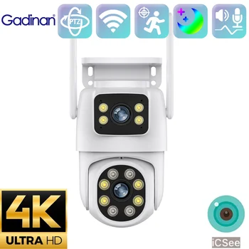 Цветно Нощно Виждане PTZ С двойна Леща И Двоен Екран Външна Wifi Камера iCSee 4K 8MP AI Откриване на Човек Автоматично Следене на CCTV Наблюдение