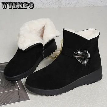 Черна къса обувки от изкуствен велур, женски прости ежедневни зимни обувки от фино кадифе, запазването на топлина, дебела подметка, устойчива на плъзгане matte тръба зима