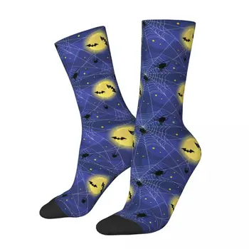 Черни чорапи за Хелоуин с паяжини, мъжки и дамски ежедневни чорапи от полиестер, Пролет, лято, Есен, Зима, Чорапи със средна дължина, в подарък