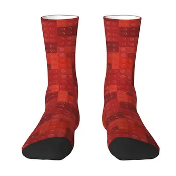 Чорапи с шарени играчки тухли, Червен огнен спектър, мъжки чорапи за екипажа, Унисекс, забавни чорапи за момичета на пролет, лято, есен, зима