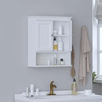 Шкаф за баня, дървен висящ шкаф с като, стенен шкаф за баня, домашни стенен шкаф за баня с врата