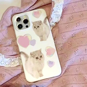Японски Калъф за телефон Kawaii Момиче в Розов цвят Сърце Котка за iPhone 11 12 13 Pro Max Mini Корейски Сладък Калъф за телефон Y2K за iPhone XR XS MAX