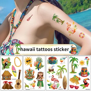 10шт анимационни временни татуировки в Хавай, непромокаеми хубави стикери на тялото с фалшиви татуировки за украса на празнични плажни партита