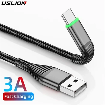 USLION 1 м/2 м 3A USB Type C Led Кабел За Бързо Зареждане на Samsung Galaxy Xiaomi Huawei Data USB-C Type-C Кабела на Зарядното Устройство
