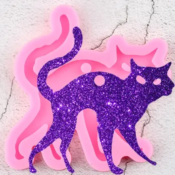 Блестящ котка на Хелоуин, силиконова форма за колиета, бижута, епоксидни форма за извършване на поръчка, ключодържател, Окачване, амулети ръчно изработени форми