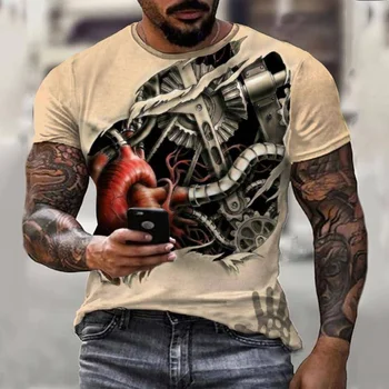 Висококачествена мъжка тениска с шарени татуировки, тениска с принтом, мъжки ежедневни тениска на европейския размер, летни тениски Harajuku с къс ръкав