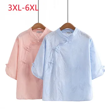 Новост 2023, Дамски Пролетно-летни Блузи Големи размери За Жените, Тениска С кръгло деколте и къс ръкав В национален стил 3XL 4XL 5XL 6XL