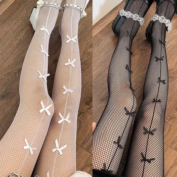 Секси издълбани чорапи за жени и момичета, черни чорапи с еластична лък, мрежести чорапи, сладки прозрачни тънки чорапогащи, моден аксесоар