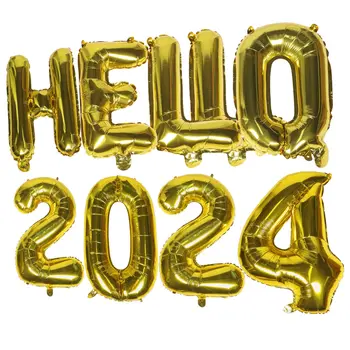 Честита Нова година 2024, Банер за празнични партита, Здравейте, 2024, балон от алуминиево фолио, украса за партита, балон