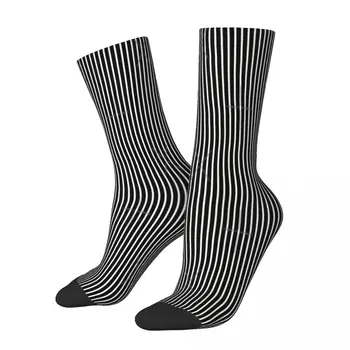 Чорапи на бели райета на черен фон, мъжки и дамски зимни чорапи Harajuku